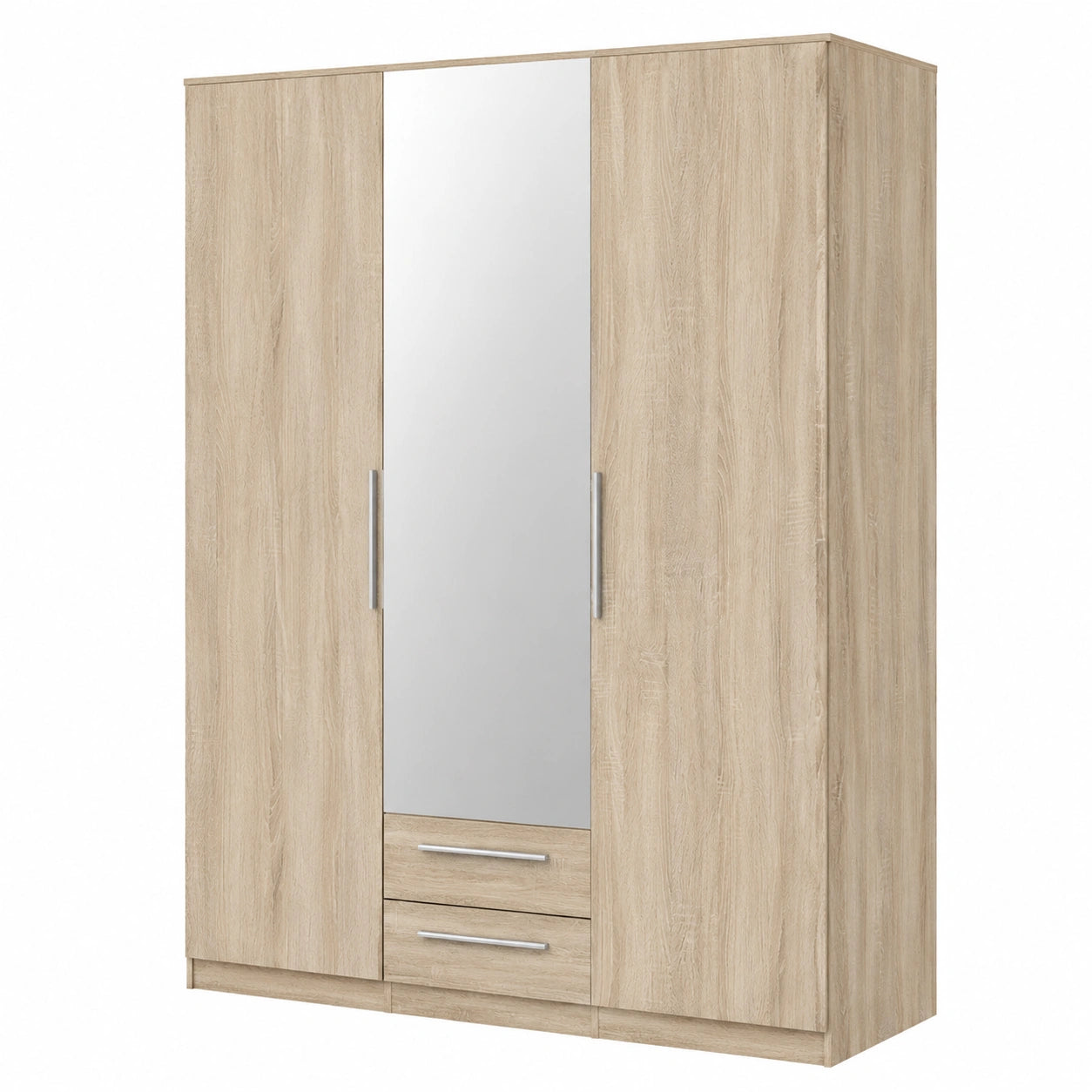 Skandinavischer Drehtürenschrank mit Spiegel, 3-türig, Sonoma Eiche, 150x213x59cm