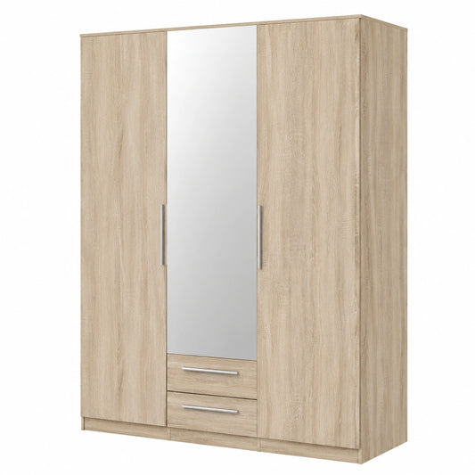 Skandinavischer Drehtürenschrank mit Spiegel, 3-türig, Sonoma Eiche, 150x213x59cm