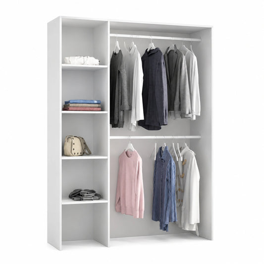 Dmora - Offener Kleiderschrank Makalu, begehbare Garderobenstruktur, 140 x 40 x 187 cm, Weiß