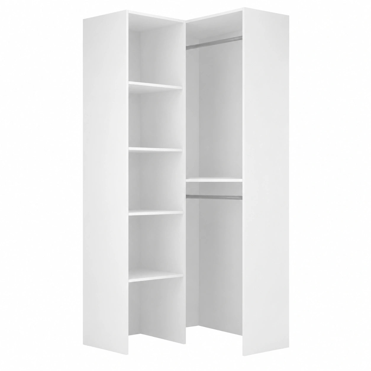 Großer Dmora Eckkleiderschrank Bernina, Offenes Design für begehbaren Kleiderschrank, 79x88x186 cm, Weiß