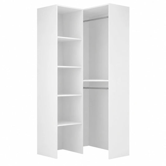 Großer Dmora Eckkleiderschrank Bernina, Offenes Design für begehbaren Kleiderschrank, 79x88x186 cm, Weiß