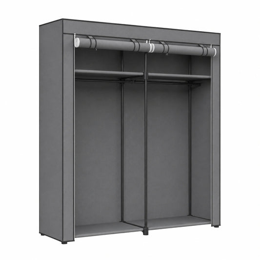 SONGMICS Tragbarer Kleiderschrank, faltbar mit Kleiderstange, für Schlafzimmer und Büro, 140 x 43 x 174 cm, Grau