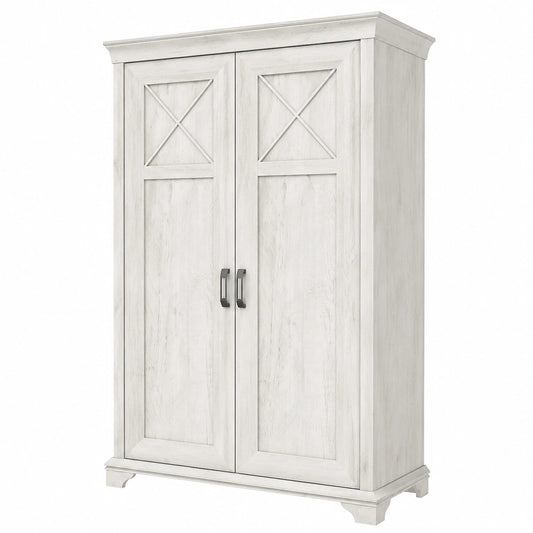 FORTE KASHMIR Kleiderschrank im Landhausstil, 2-türig, Einlegeböden und Kleiderstange, Pinienholz Weiß, 123x210x66 cm