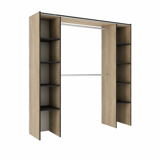 Dmora - Großer Schrank Manaslu, offener Kleiderständer, verstellbar, 180 x 50 x 205 cm, Eichenholz und Grau